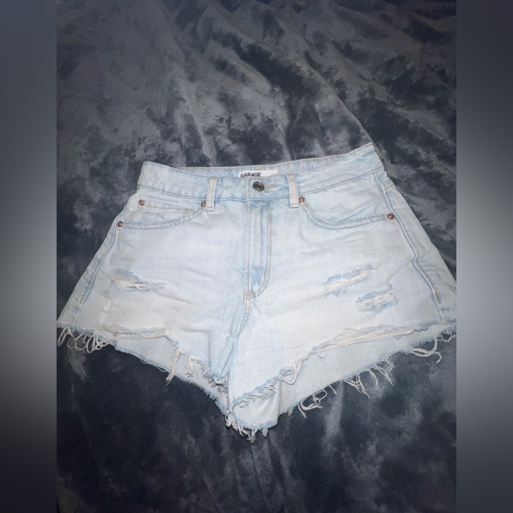 Garage Light Blue Distressed Denim Shorts